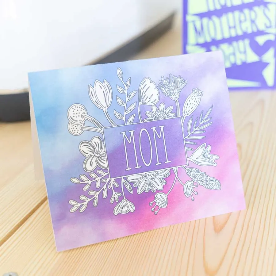 floral watercolor card made with Cricut for mother's day.