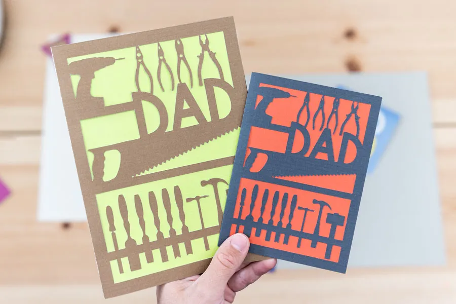 working tools dad card for fathers day. Drill, saw, hammer, wrench, etc.