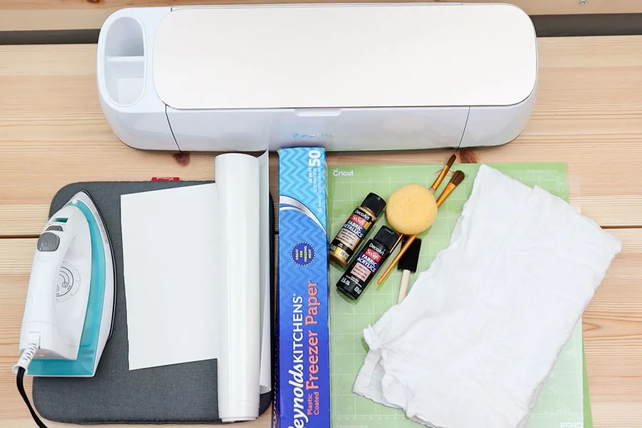 Materials to make tea towels with cricut using freezer paper stencils