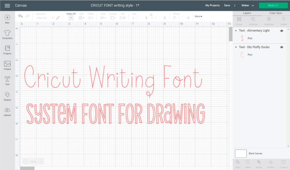 cricut writing font vs system font.