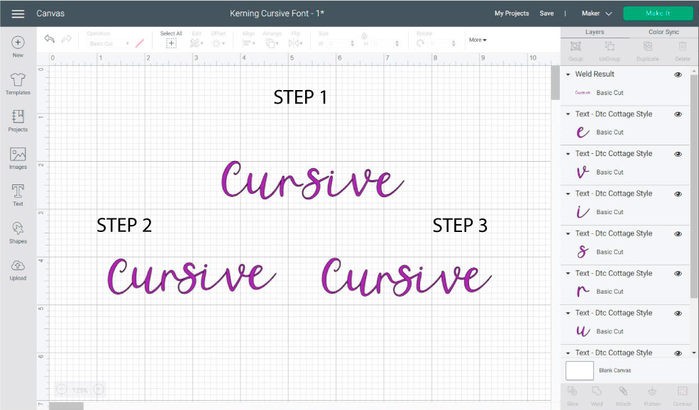 fixing cursive font in cricut design space