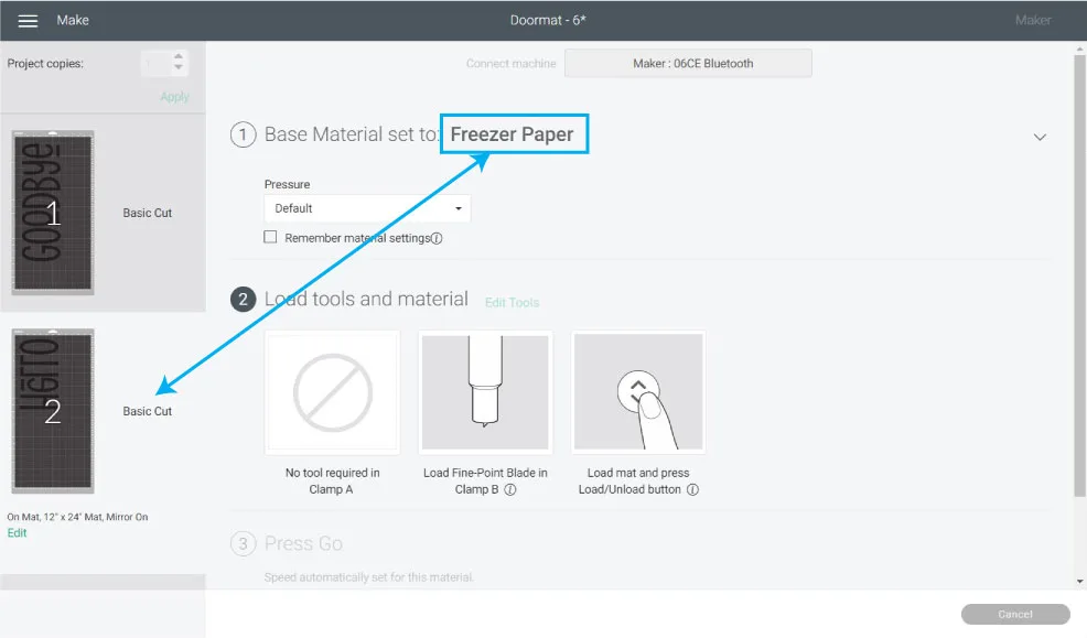 Cut freezer paper in design space