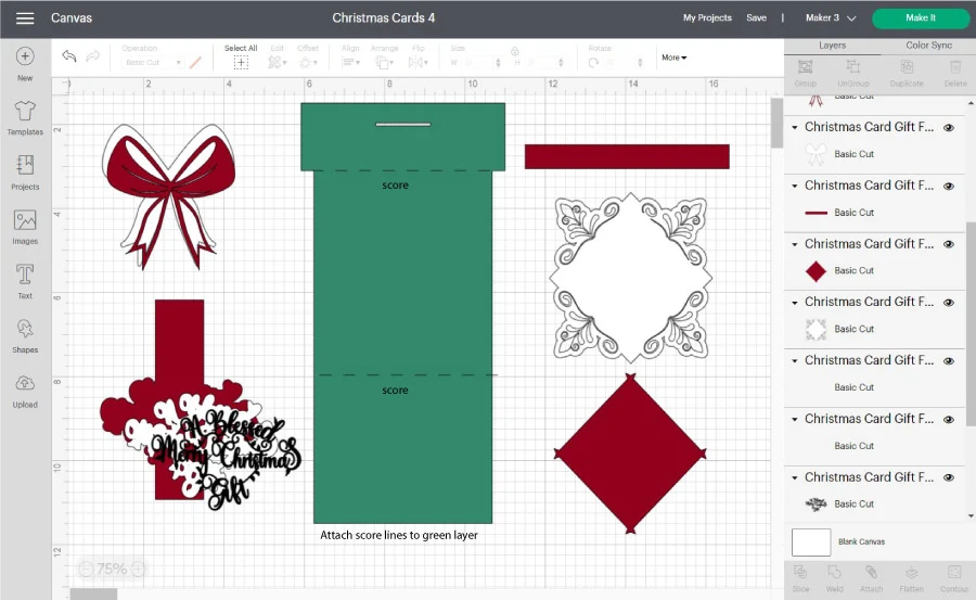 organize christmas gift card in design space