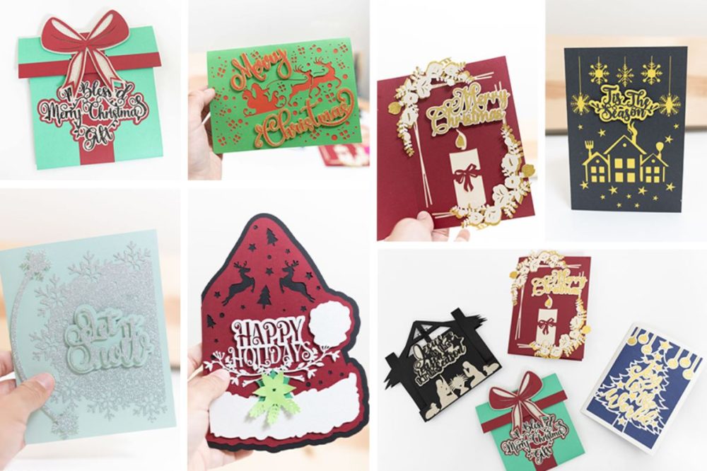 multiple christmas cards made with cricut machine