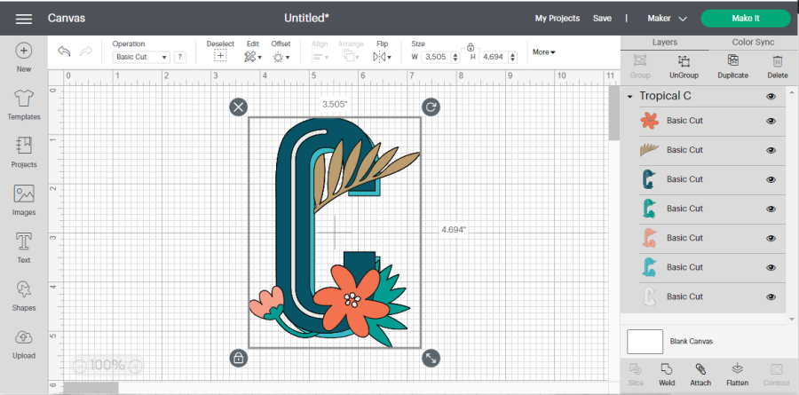 How to ungroup a multi layer image to color each one of the layers in Cricut Design Space