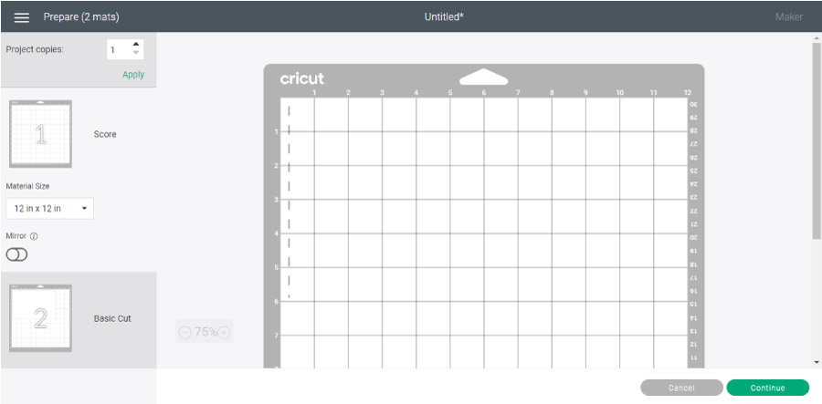 Screenshot of making a simple card in Cricut Design Space