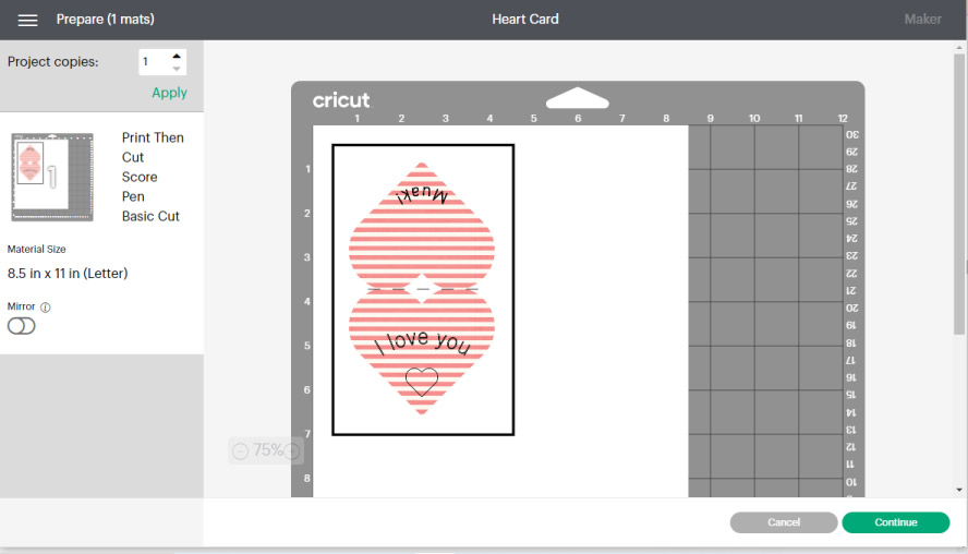 Screenshot for cutting your heart shaped card