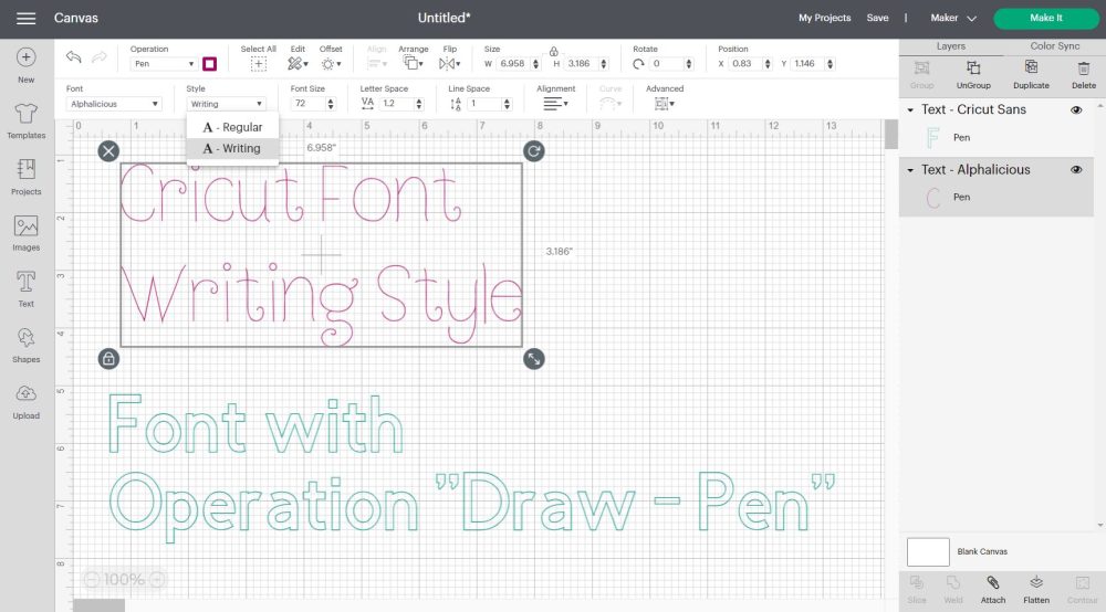 Difference between Drawing and Writing Text in Cricut Design Space