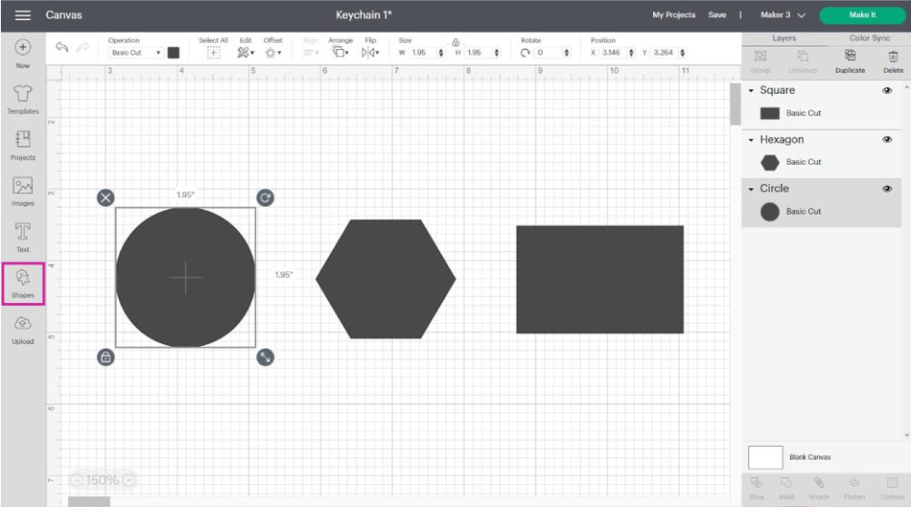 keychain template using cricut shapes