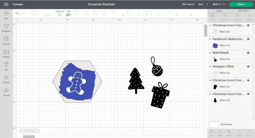 gingerbread cookie keychain and other christmas doodles in Design Space