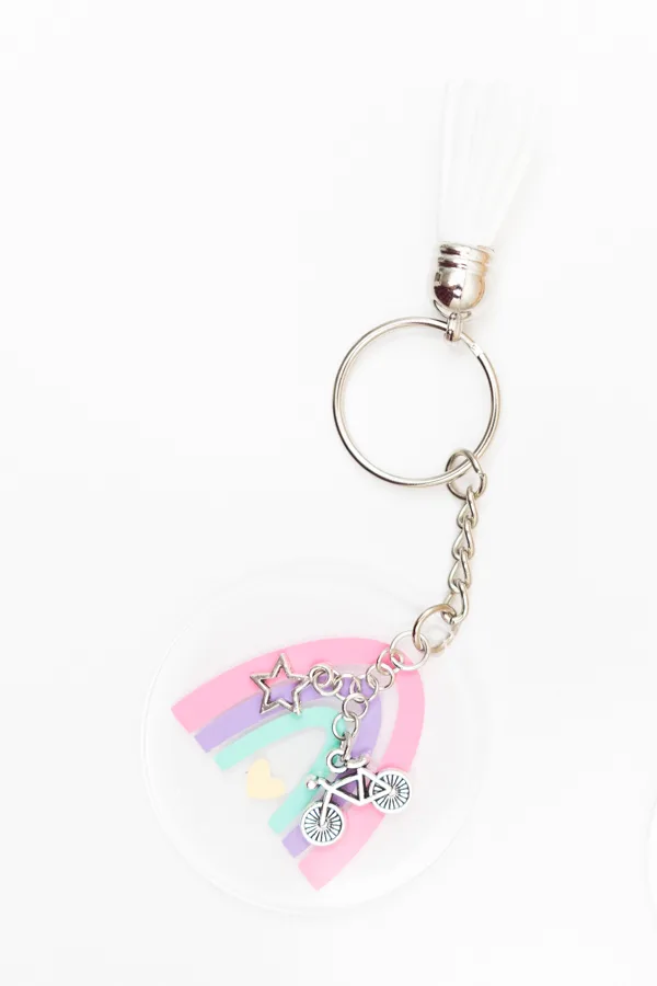 silver acrylic rainbow keychain