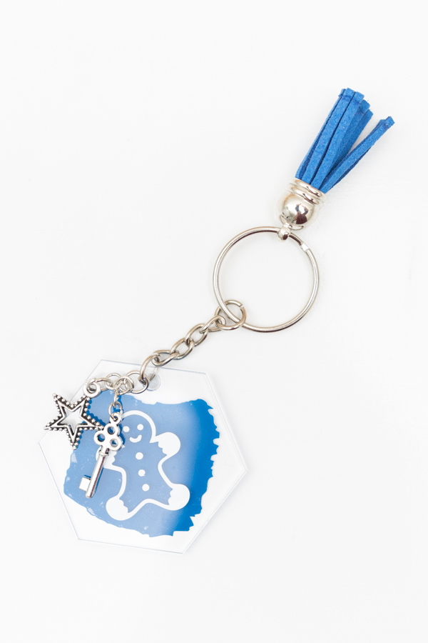 blue gingerbread keychain made with cricut