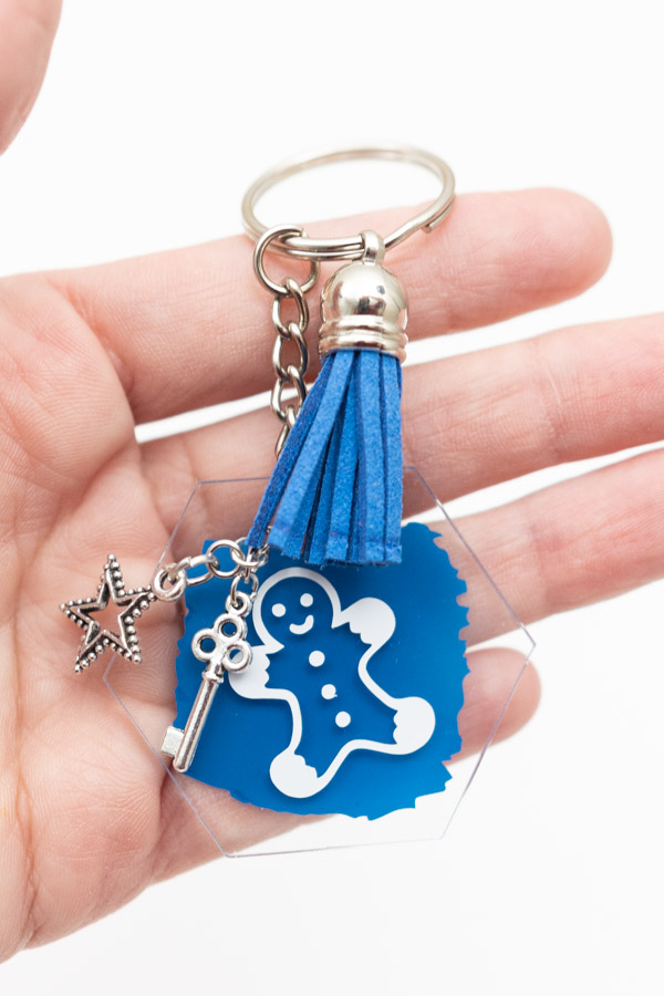 holding gingerbread keychain 