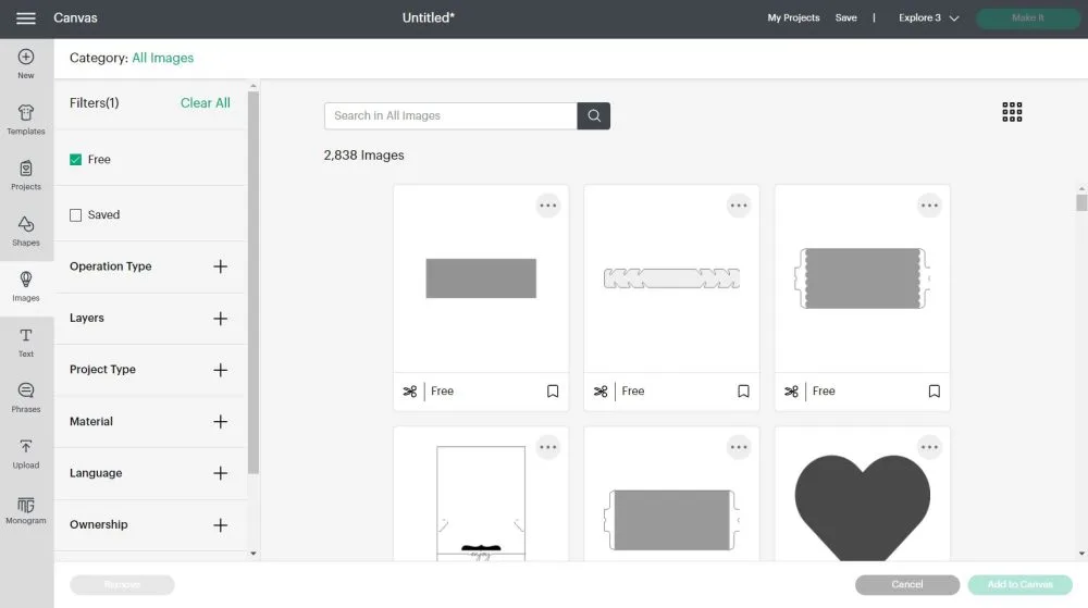 Here's where you can locate free images in design space