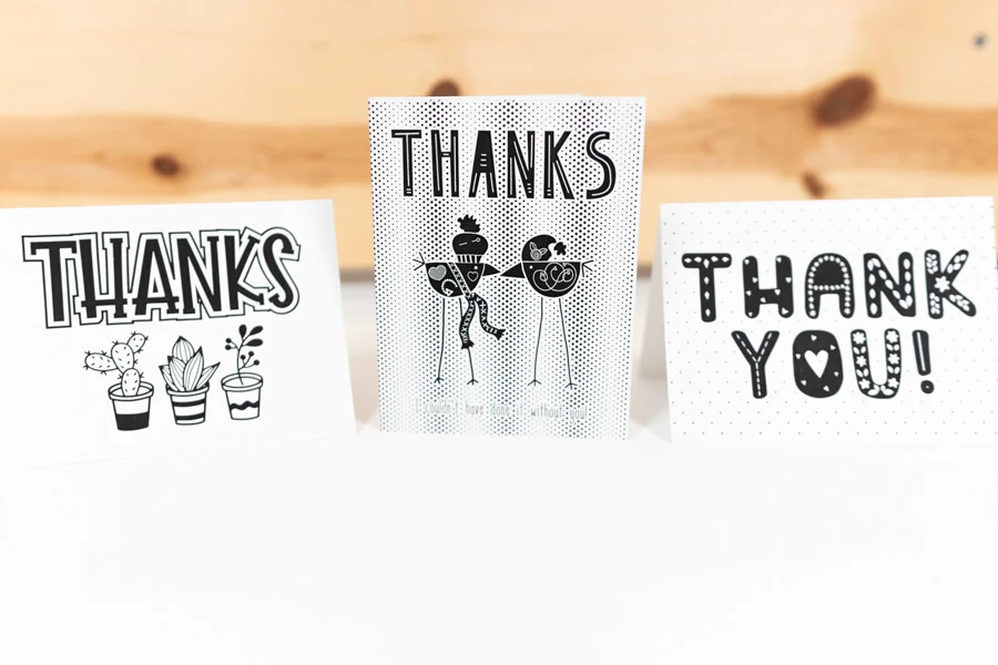 three different thank you cards for print then cut