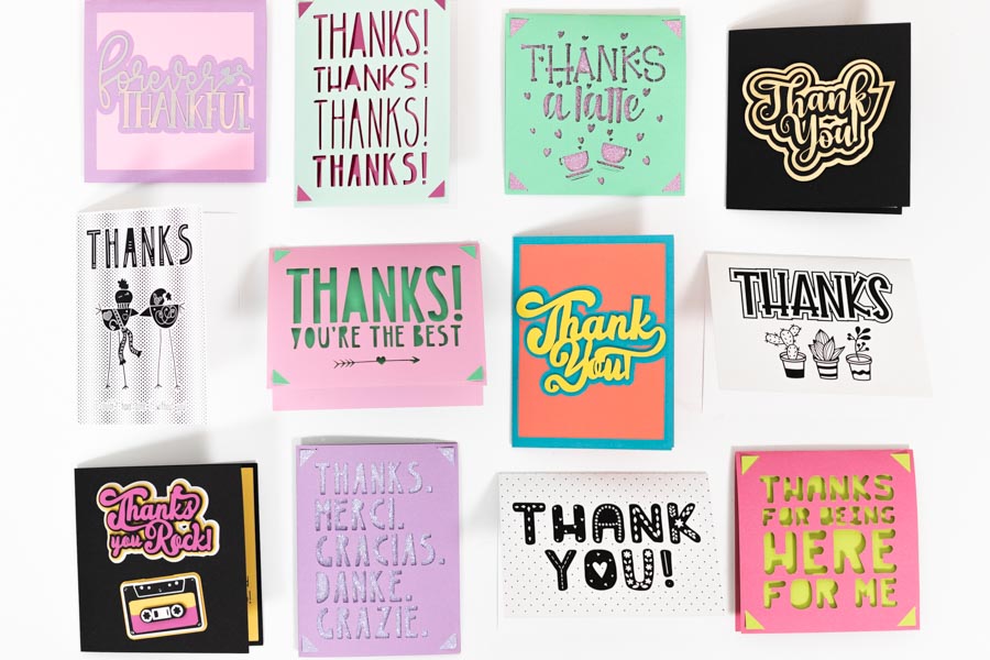 assorted thank you cards made with cricut machine