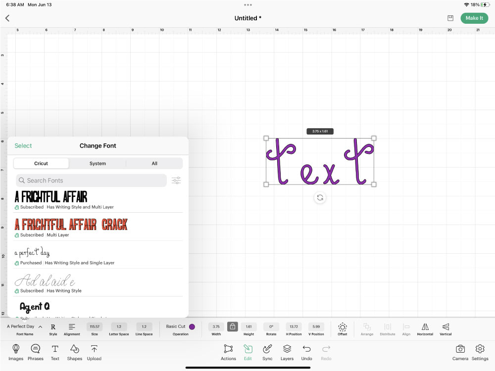 change font in cricut design space app