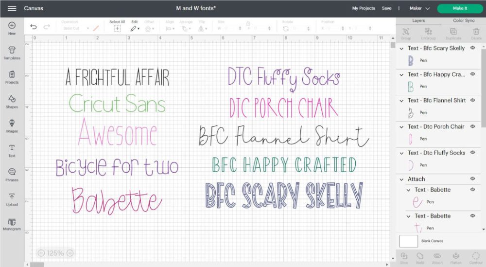 Writing fonts in Cricut Design Space
