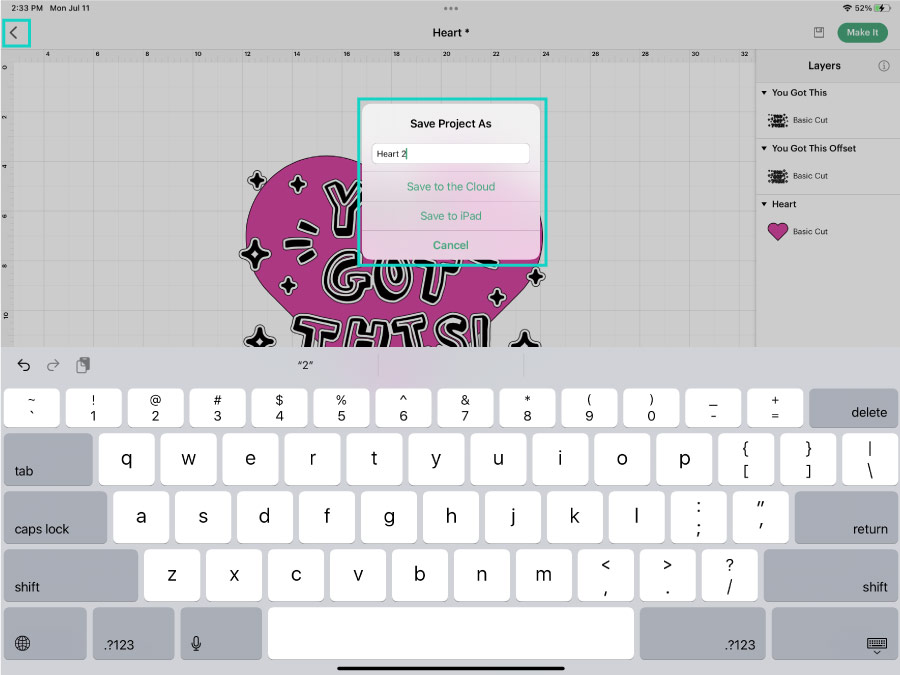 saving a project from an existing one in cricut design space