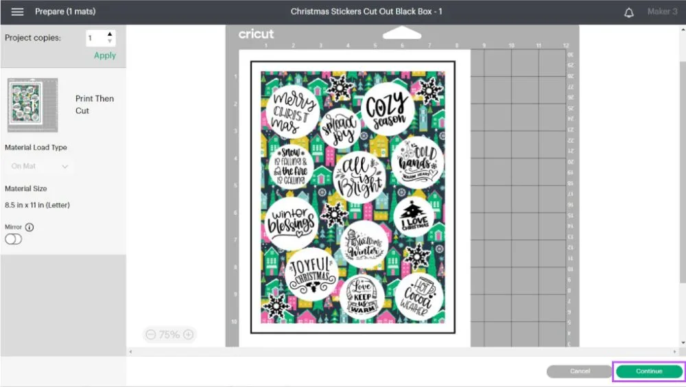 mat preview sticker with background in cricut design space