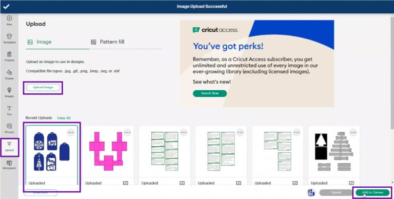 Upload image to Cricut canvas