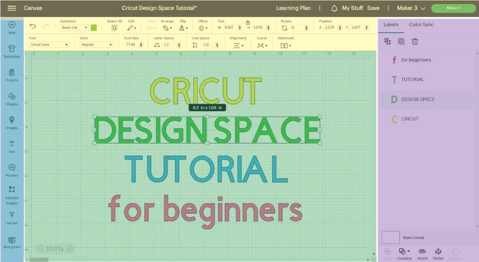 Cricut Design Space divided in 4 colors