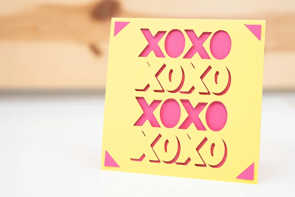 square xoxo valentines day card made with cricut