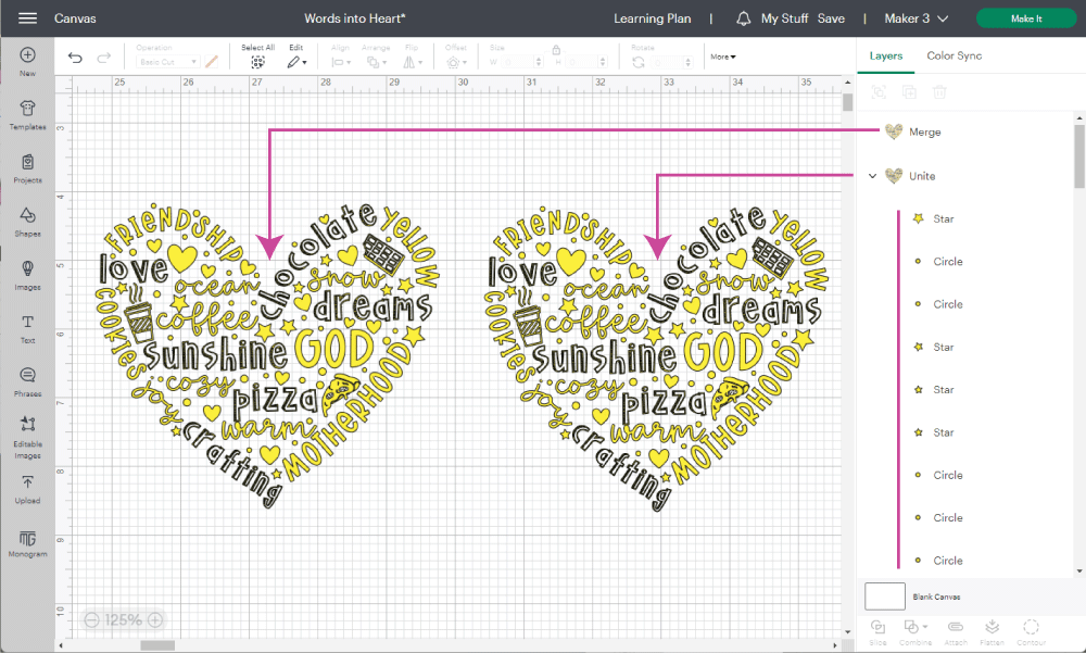 merging combined layers in cricut design space