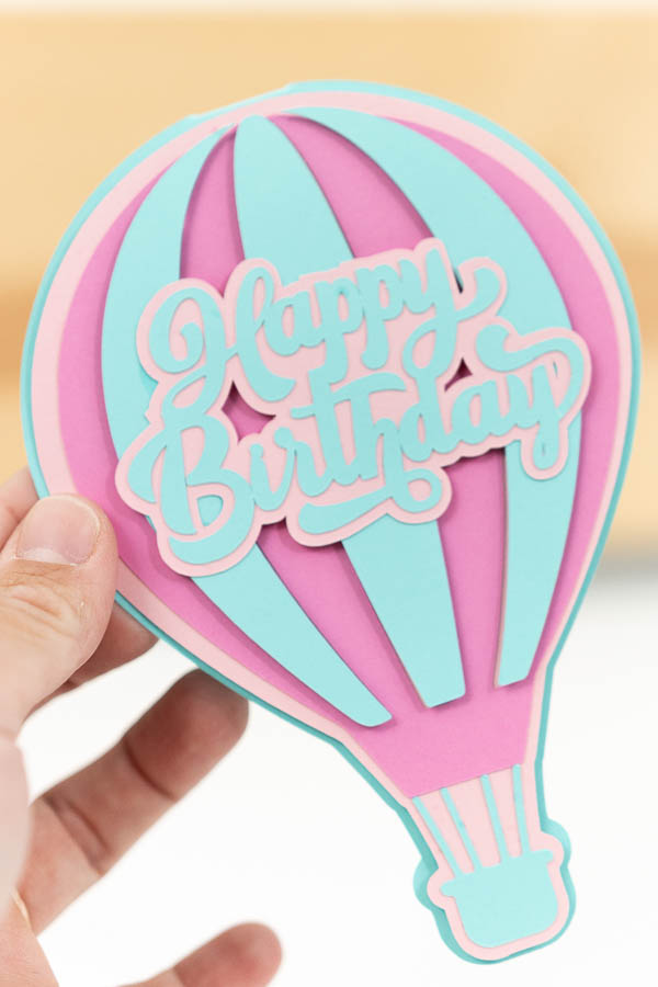 front happy birthday hot air balloon card made with cricut