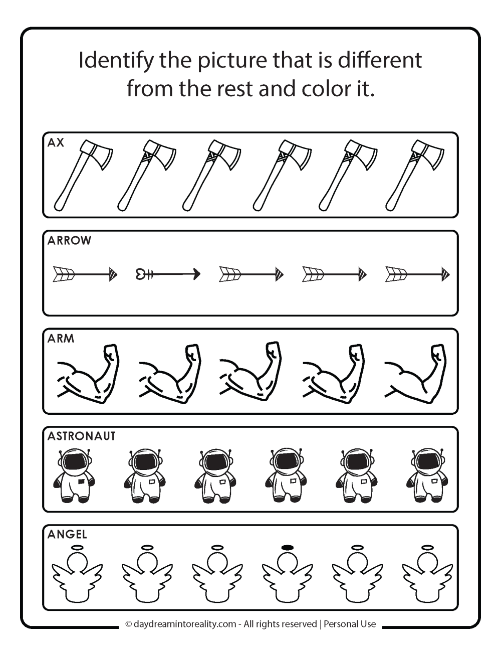 Identify different image that starts with a worksheet free printable
