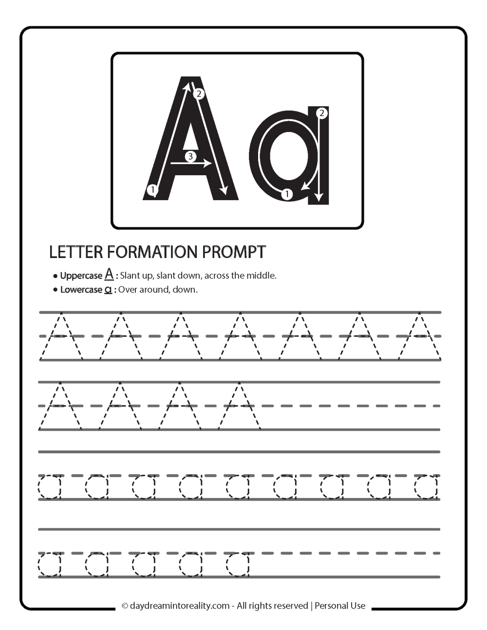 letter a worksheet - writing and letter formation.