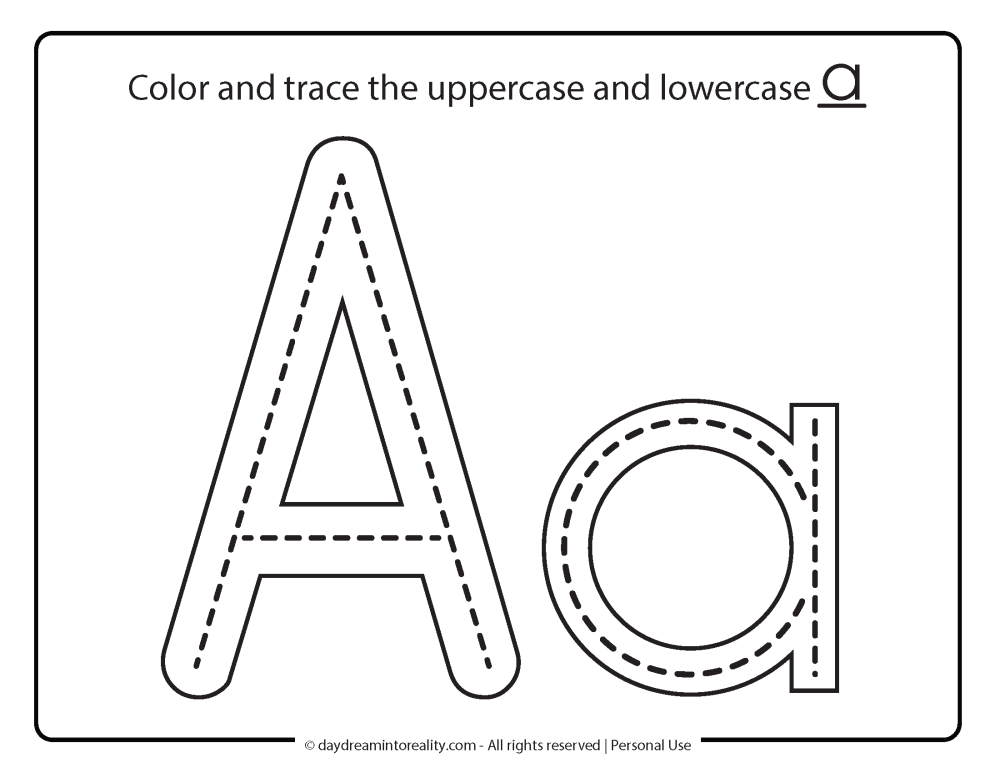 color and trace uppercase and lowercase A worksheet free printable