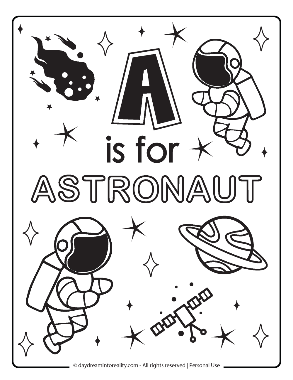 A is for astronaut coloring page free printable 