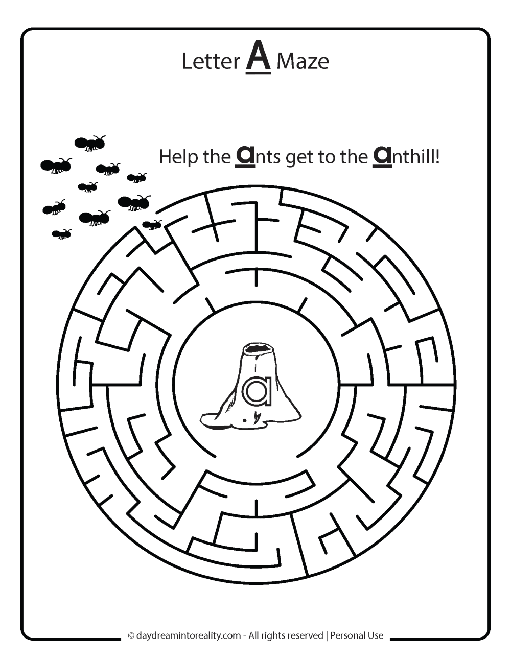 help the ants get to anthill maze free printable