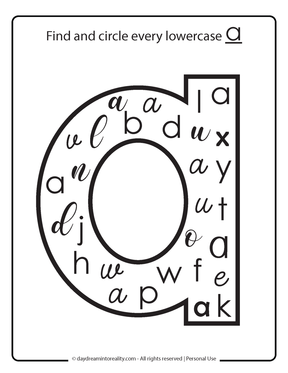 find and circle every lowercase a worksheet free printable
