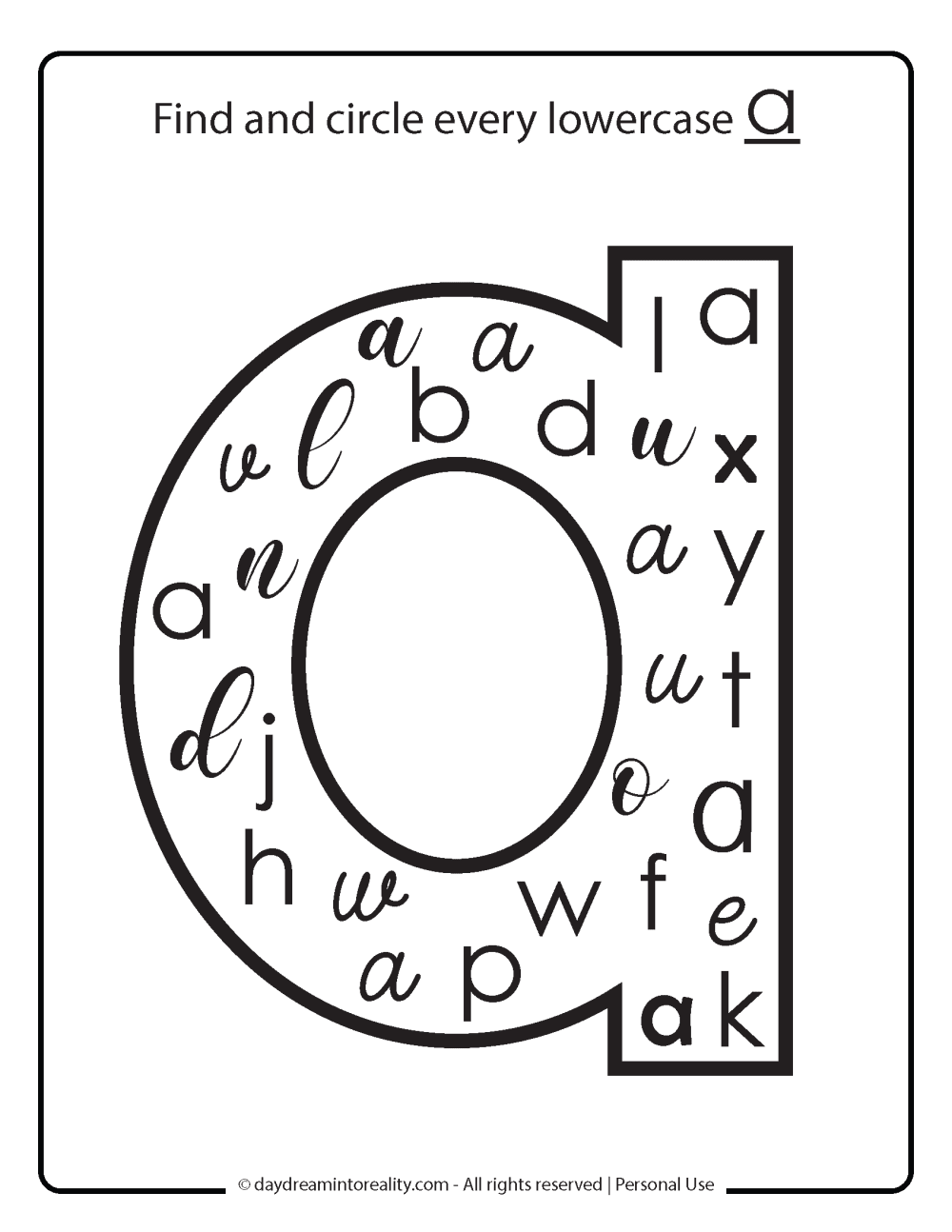 find and circle every lowercase a worksheet free printable