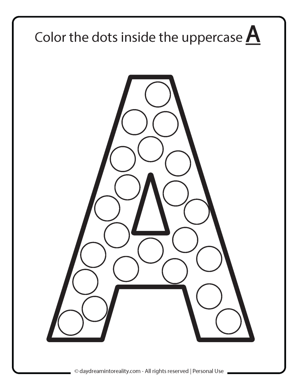 color dot with dot markers uppercase A worksheet free printable