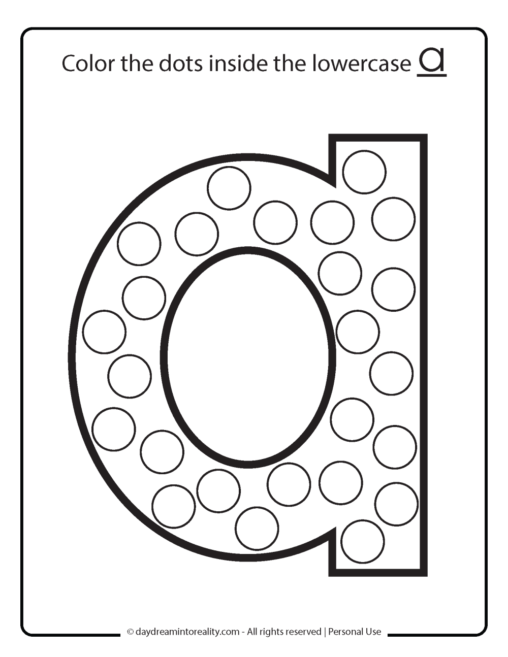 color dot with dot markers lowercase A worksheet free printable