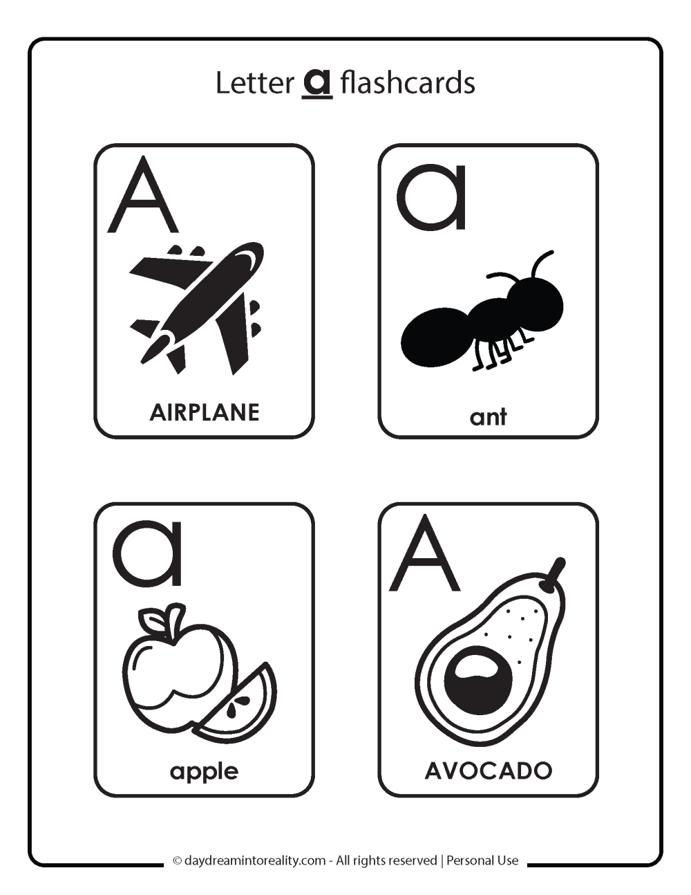 Letter a flashcards free printable
