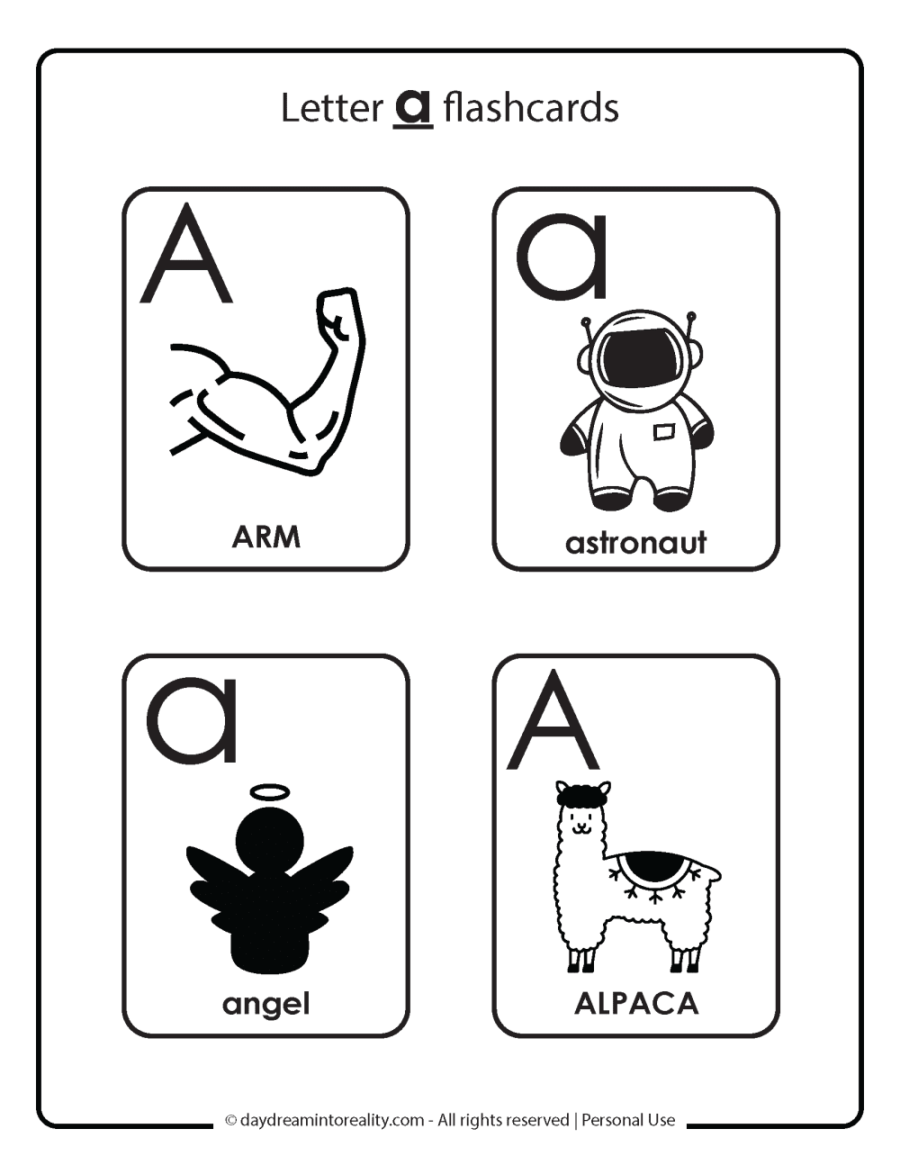 Letter a flashcards free printable