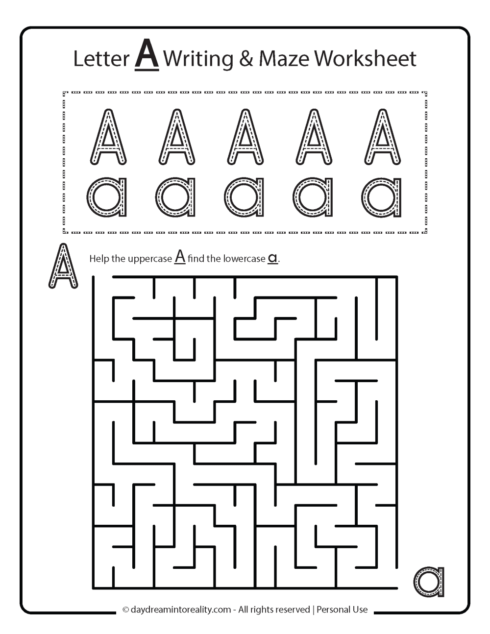 Letter A writing and maze