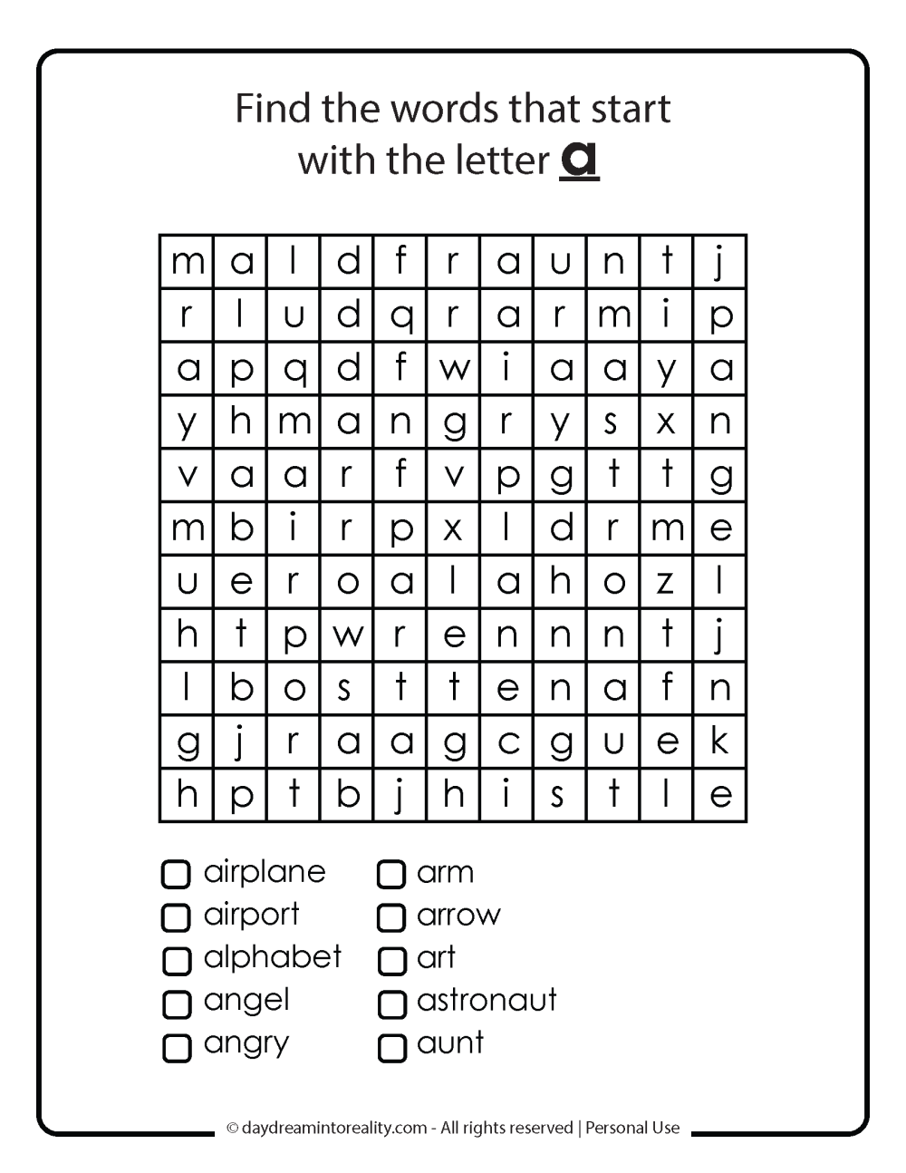 word search for words with a free printable