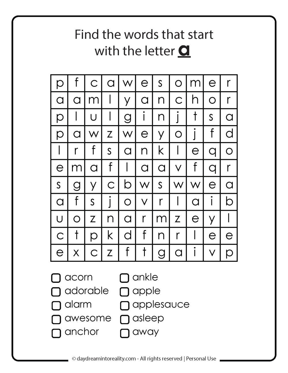 word search for words with a free printable