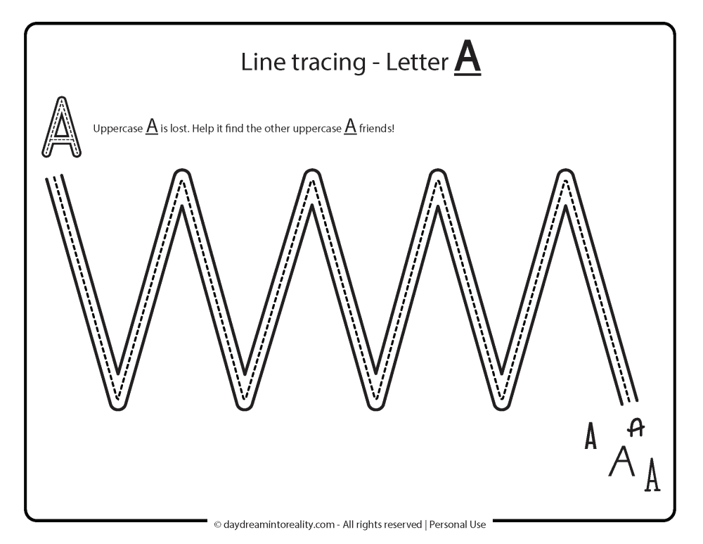 line tracing letter a worksheet free printable