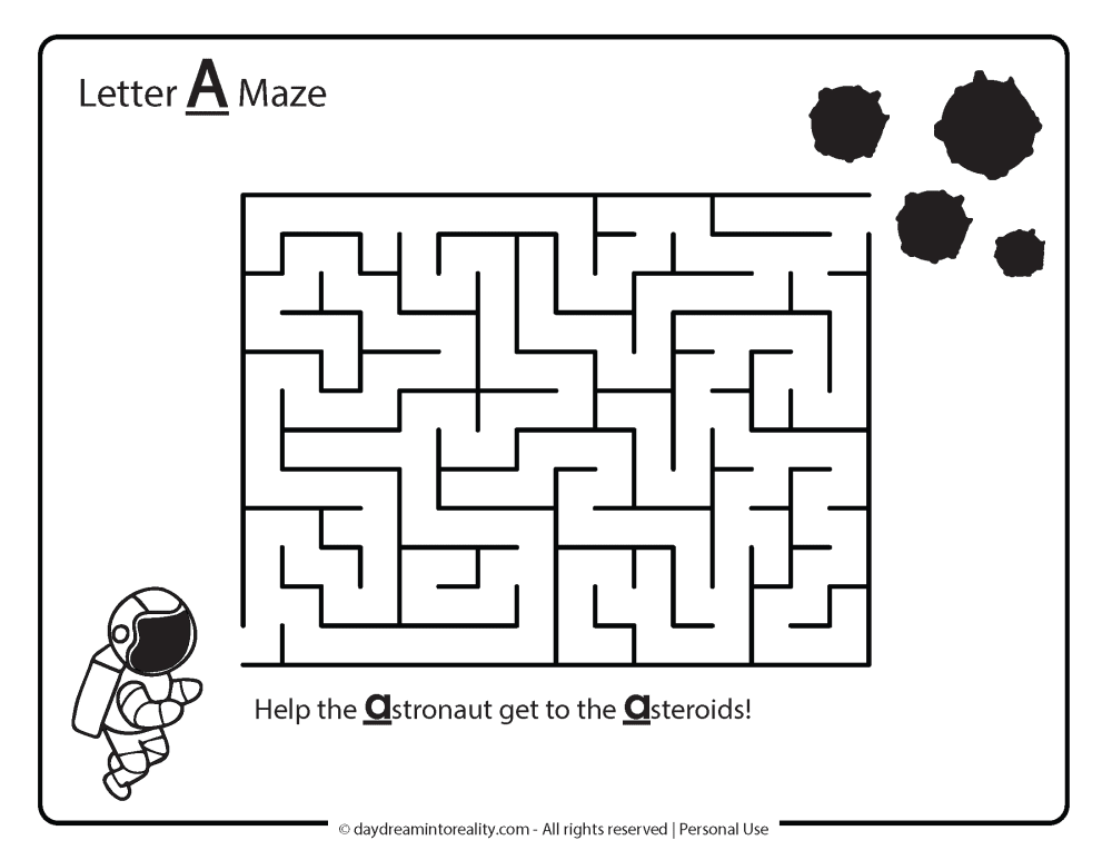 help the astronaut get to the asteroids maze free printable.