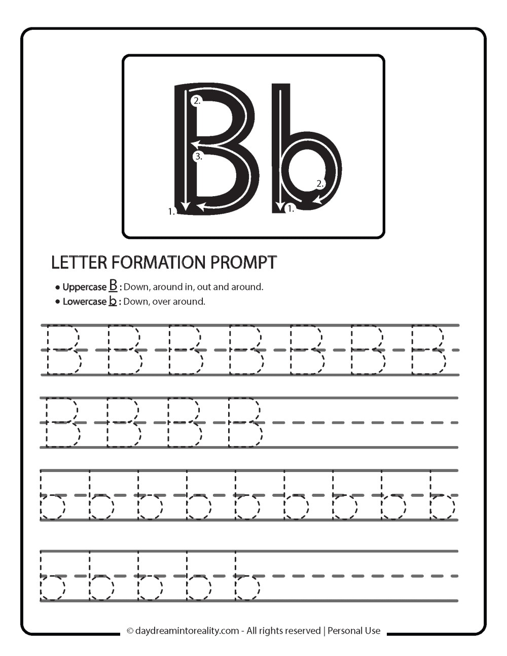 letter b writing worksheet free printable