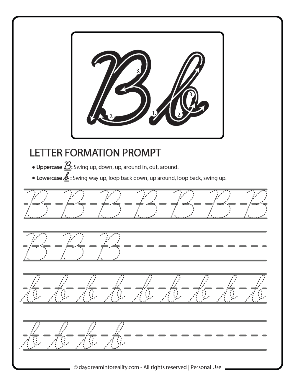 cursive letter b worksheet free printable