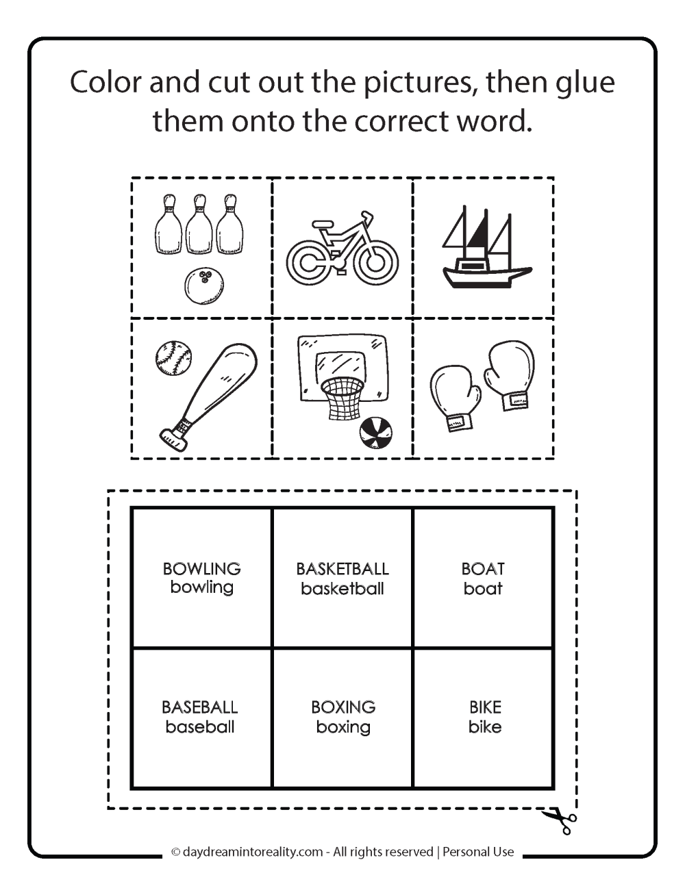 color, cut words that start with a on the right word. Memory game letter B free printable