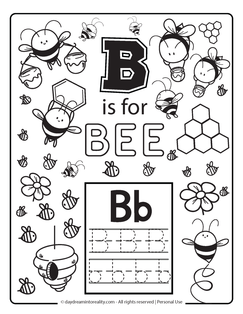 b is for bee coloring page free printable