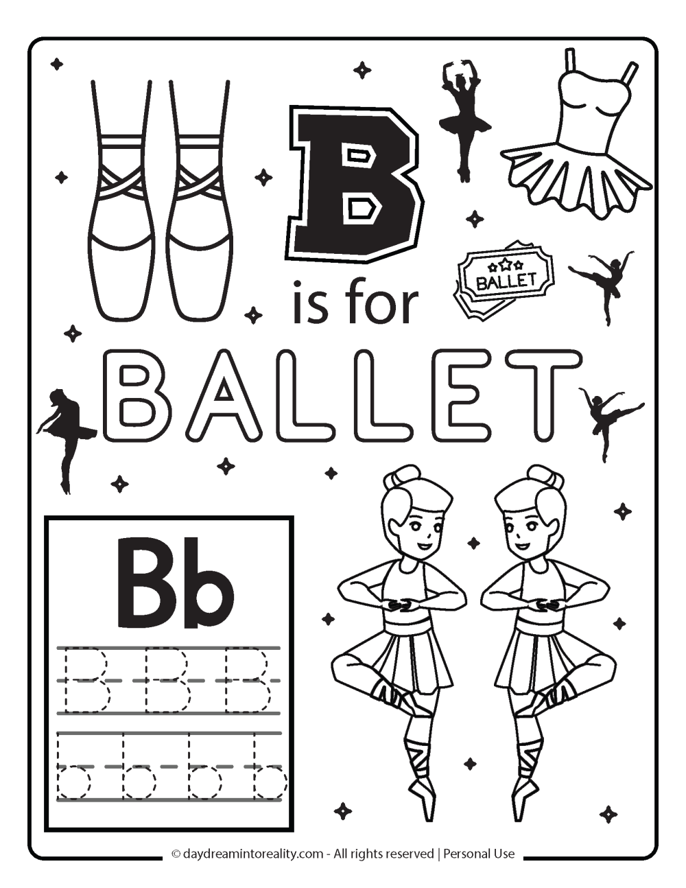 b is for ballet coloring page free printable